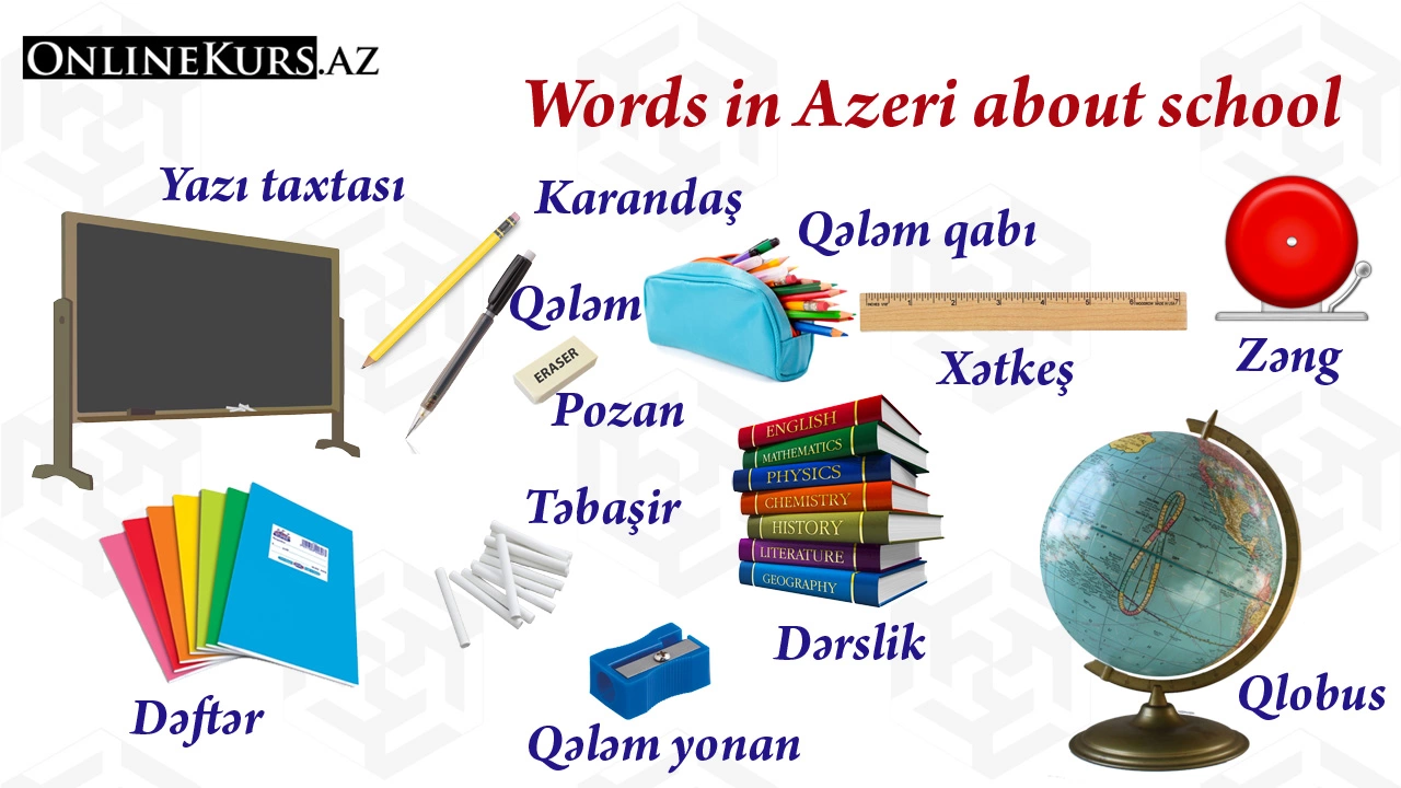 School supplies in Azerbaijani